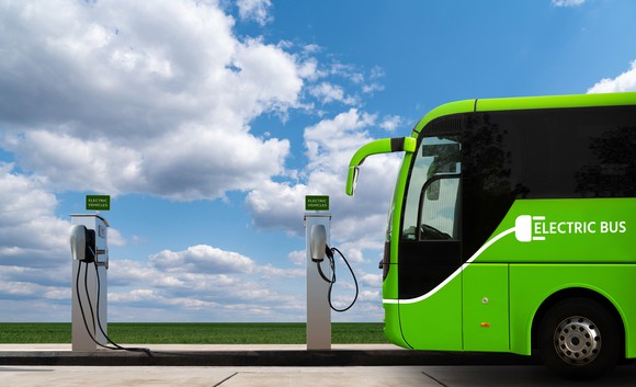 Electric bus at charging station.