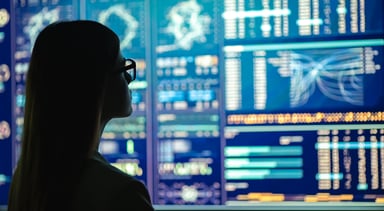 A woman looking at a set of indexes and graphs