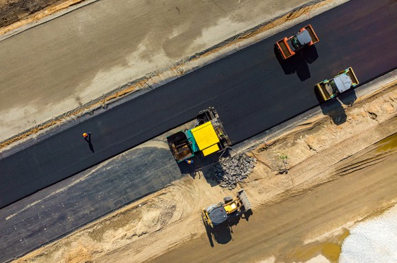 View from above of a road being constructed. 