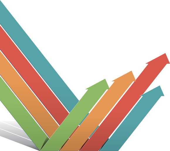 Four falling arrowed charts bouncing back into an uptrend. 