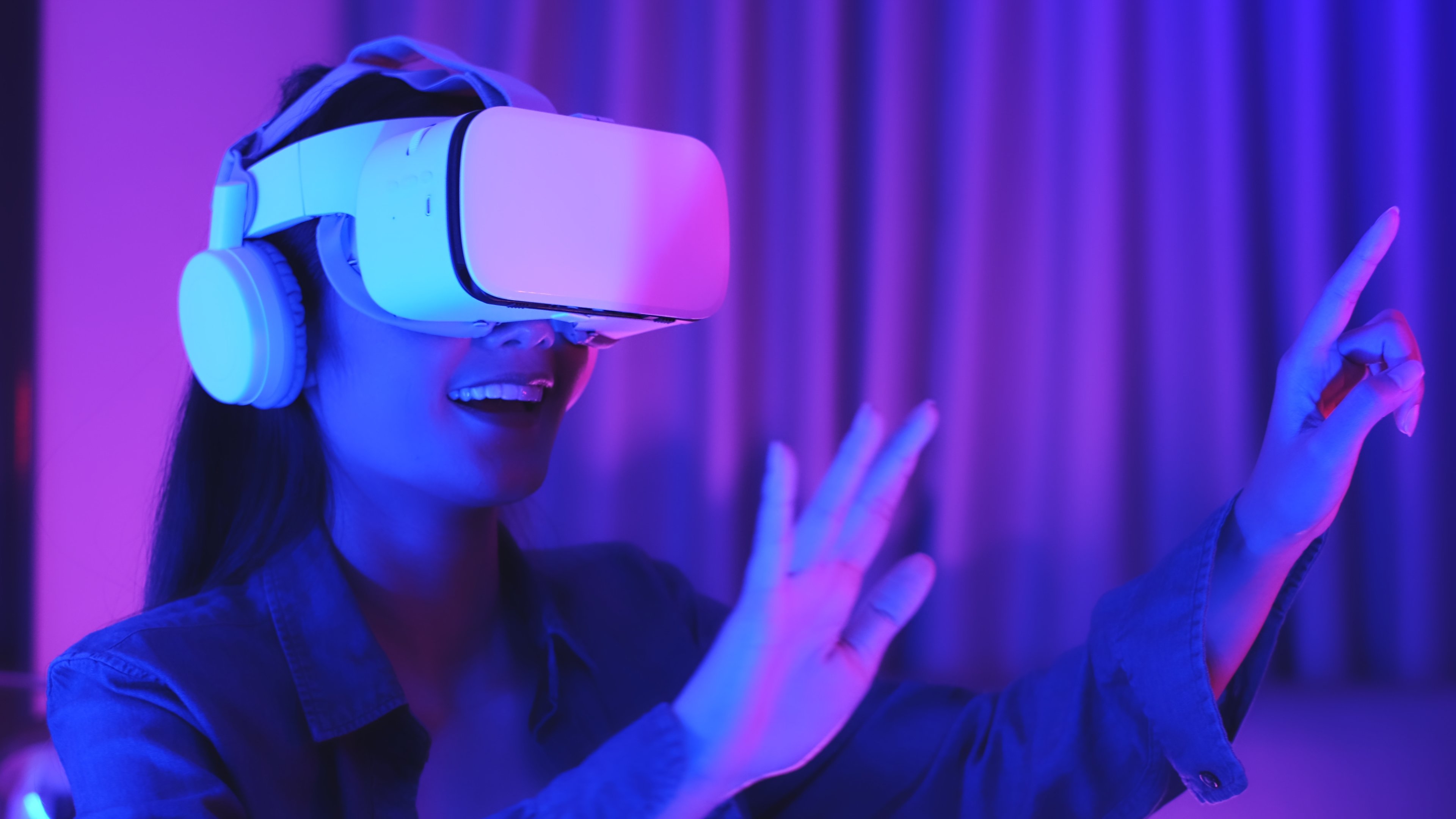 Person wearing a virtual reality headset. 
