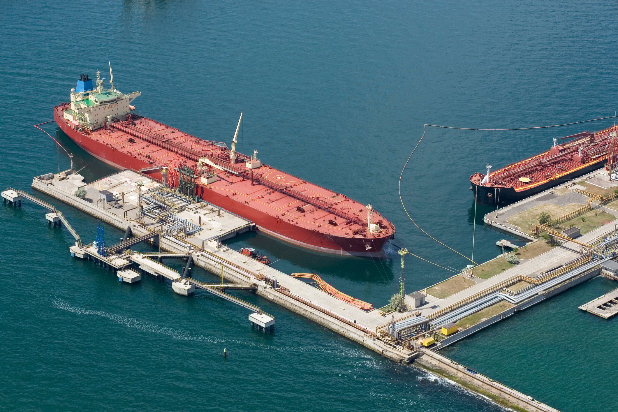An overhead shot of an LNG loading dock
