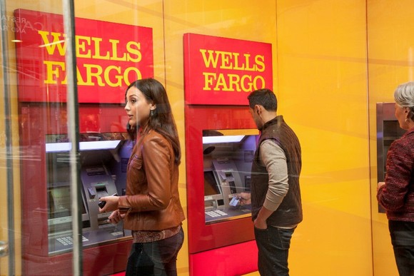 People using Wells Fargo ATMs.