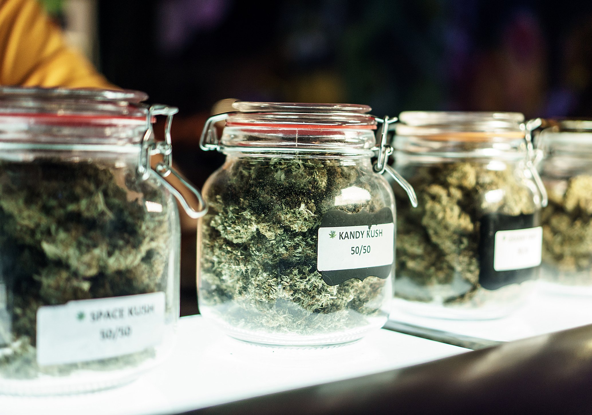 Jars of cannabis for sale.