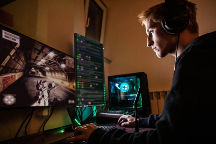 A person playing a game on their computer.