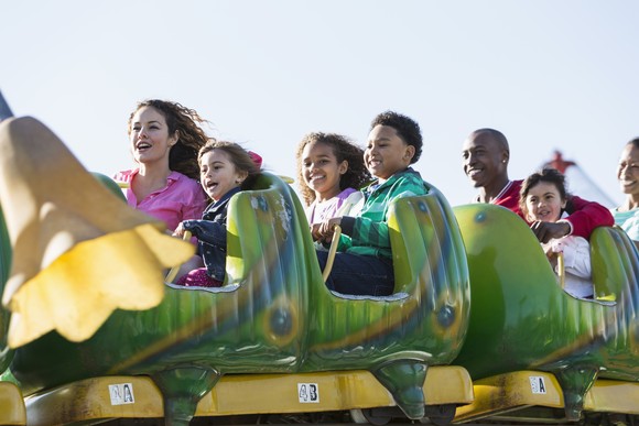 A group of people on a ride.