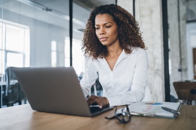 business woman working laptop focus