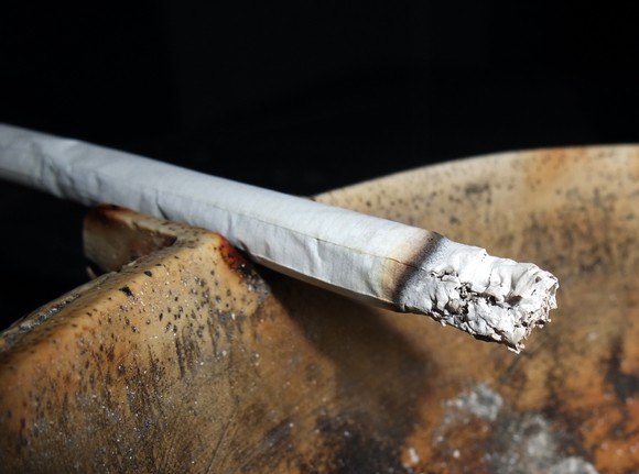 Cannabis cigarette in an ashtray.