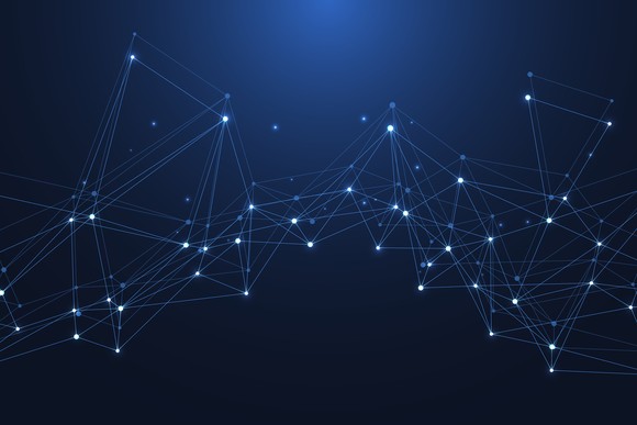 Digital-looking starry sky connected by lines.