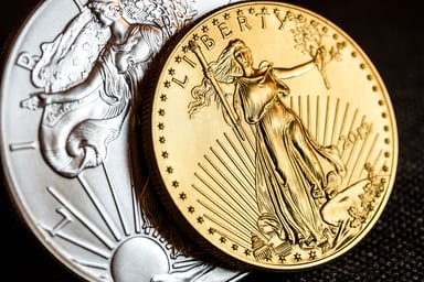 Silver and gold coins.