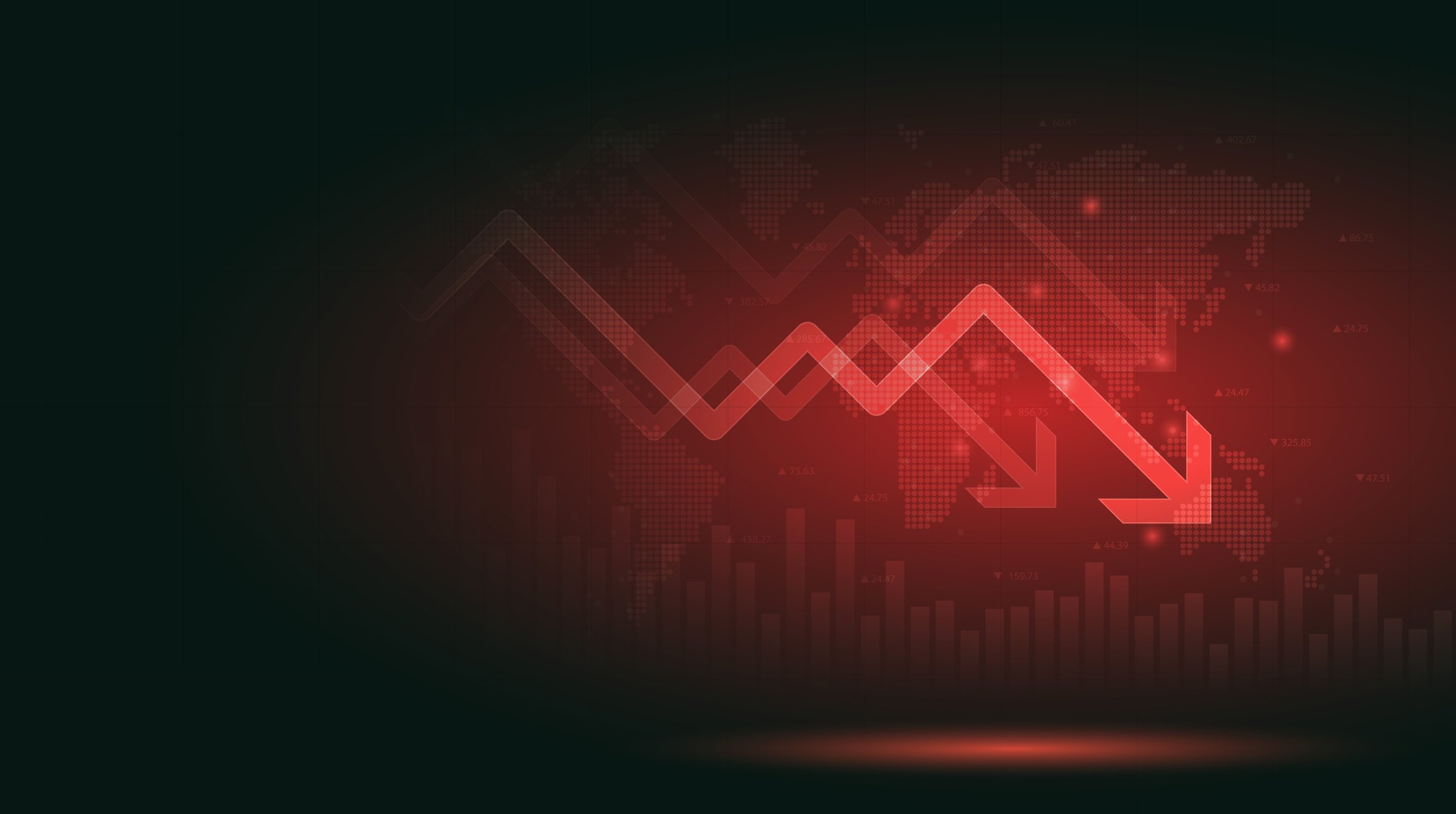 A red digital chart falling. 