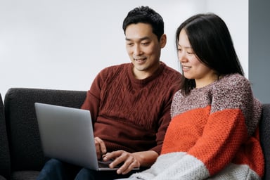 Asian couple, laptop