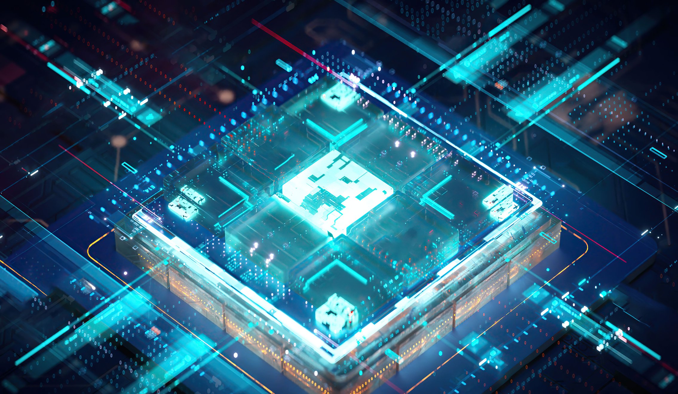 A digital illustration of a CPU.