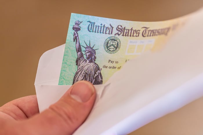 U.S. Treasury check in an envelope.