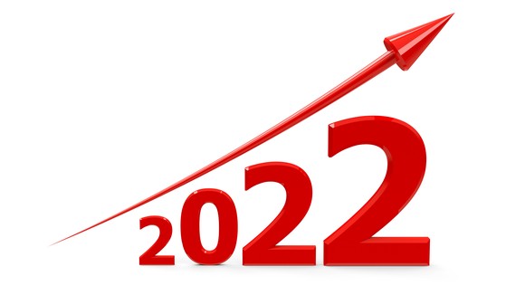 Red arrow zooms higher over numerals 2022.