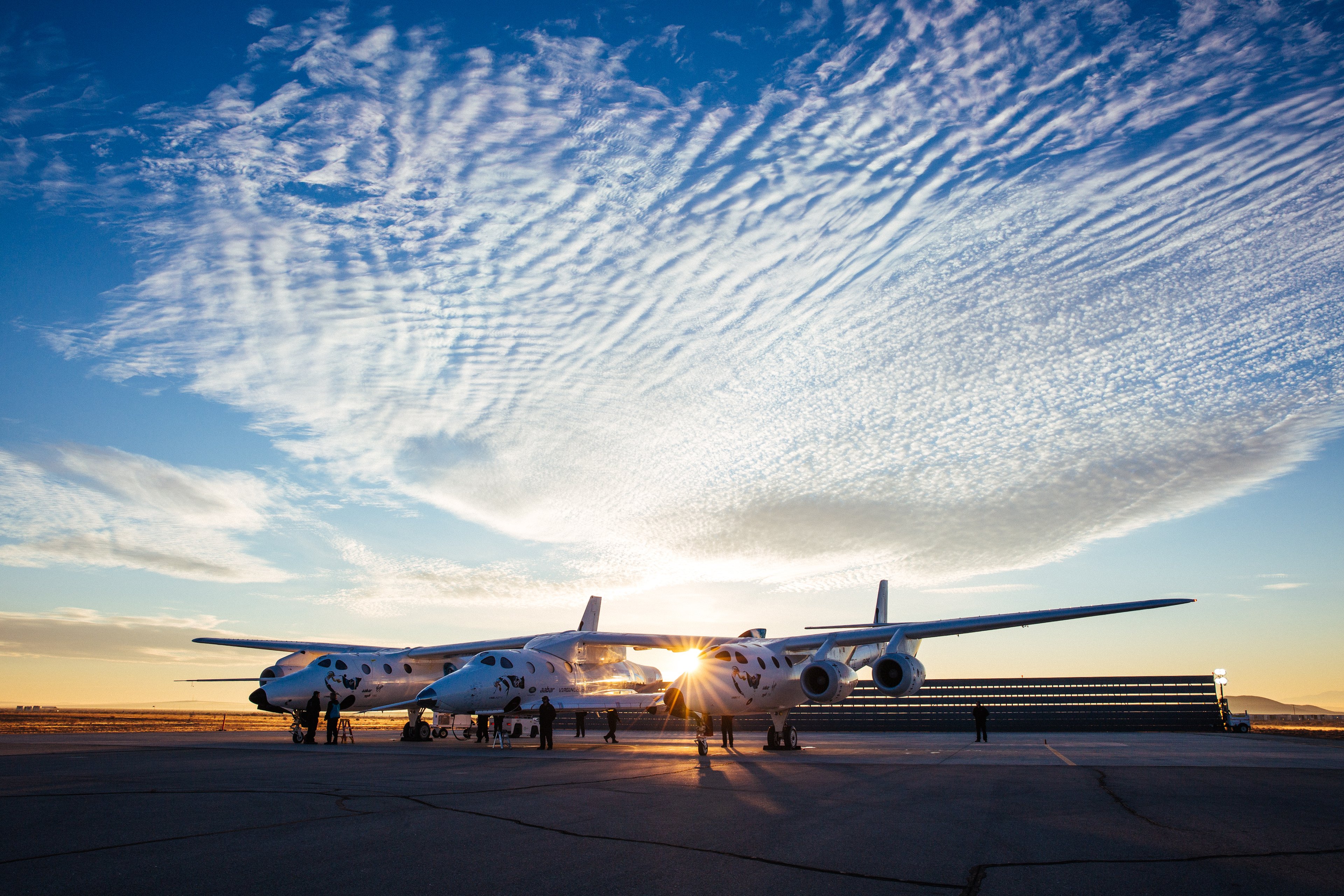 Virgin Galactic aircraft on the runway. 
