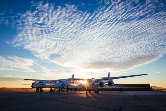Virgin Galactic aircraft on the runway. 