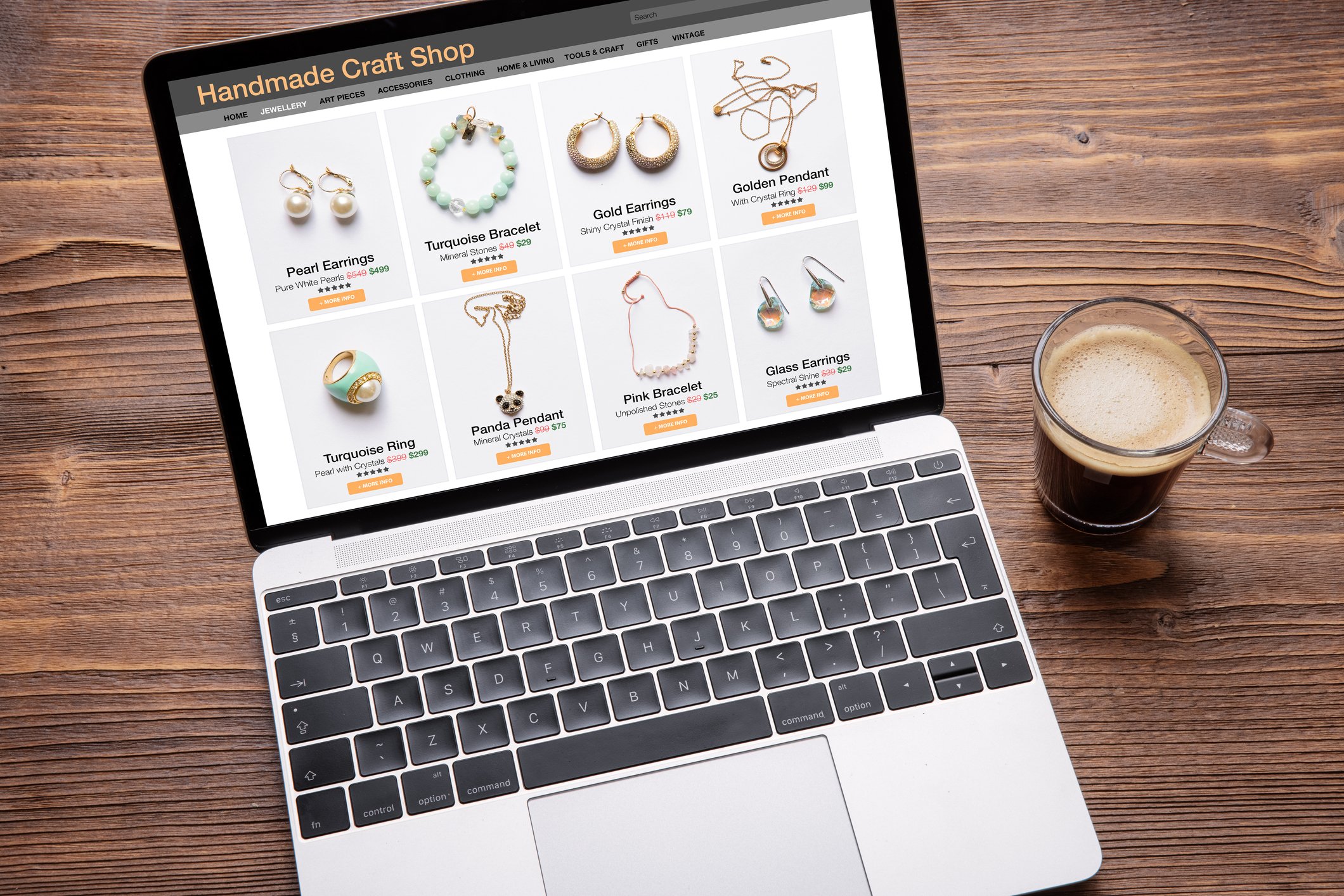 A laptop showing a variety of jewelry options on an online marketplace. 