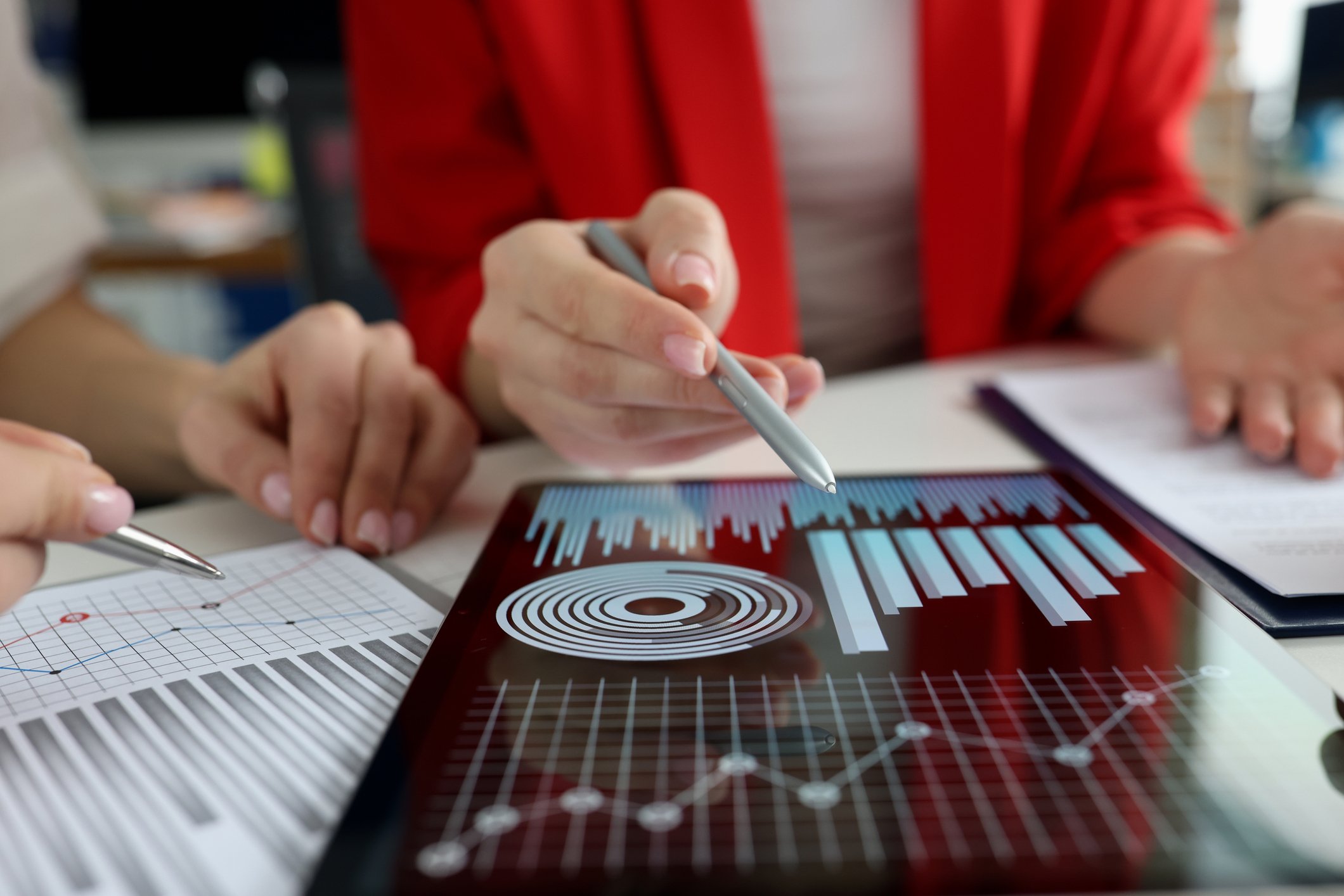 Woman analyzing data