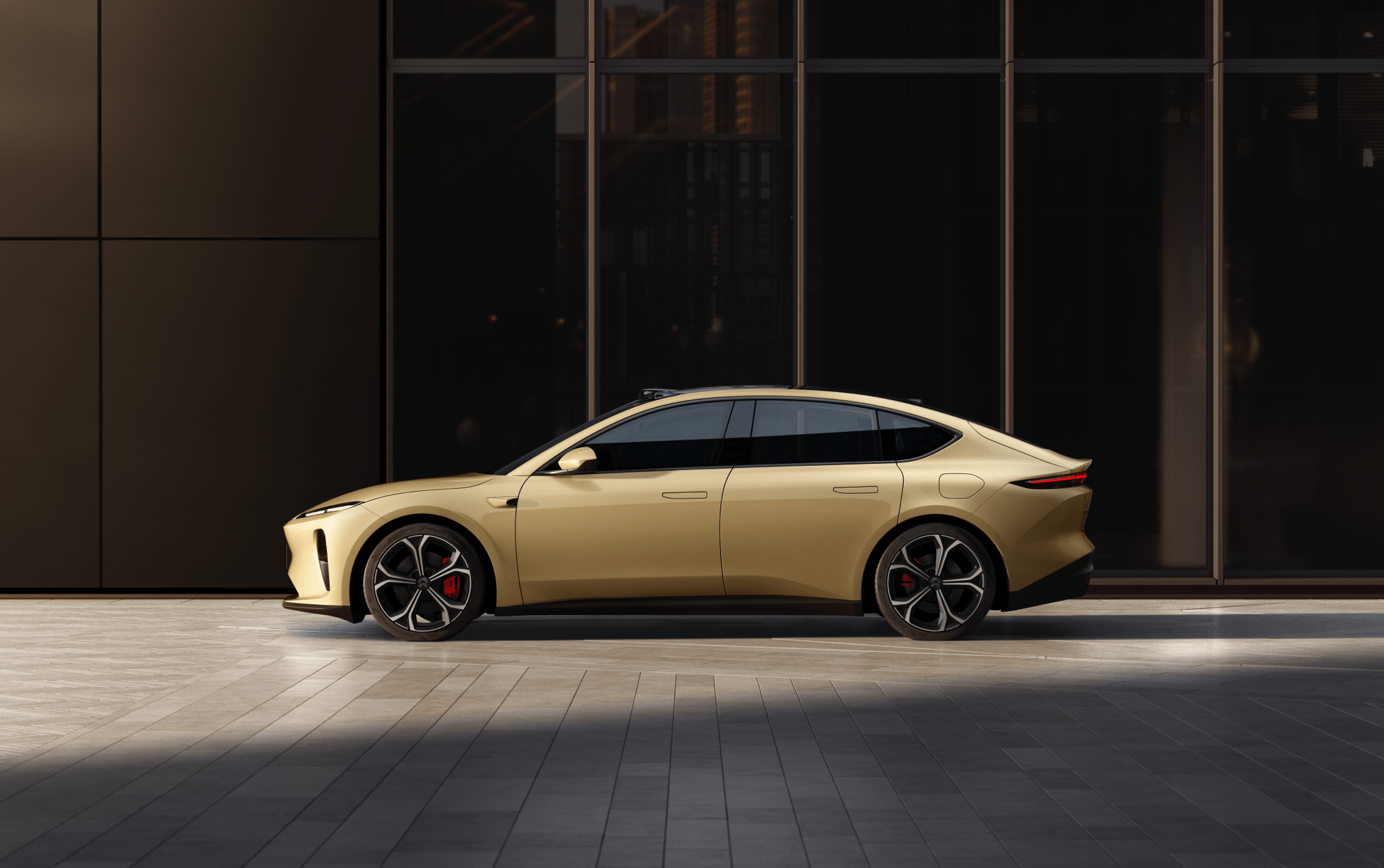 Gold Nio ET5 midsize sedan.