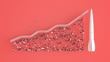 A rocket at the end of an ascending chart line.