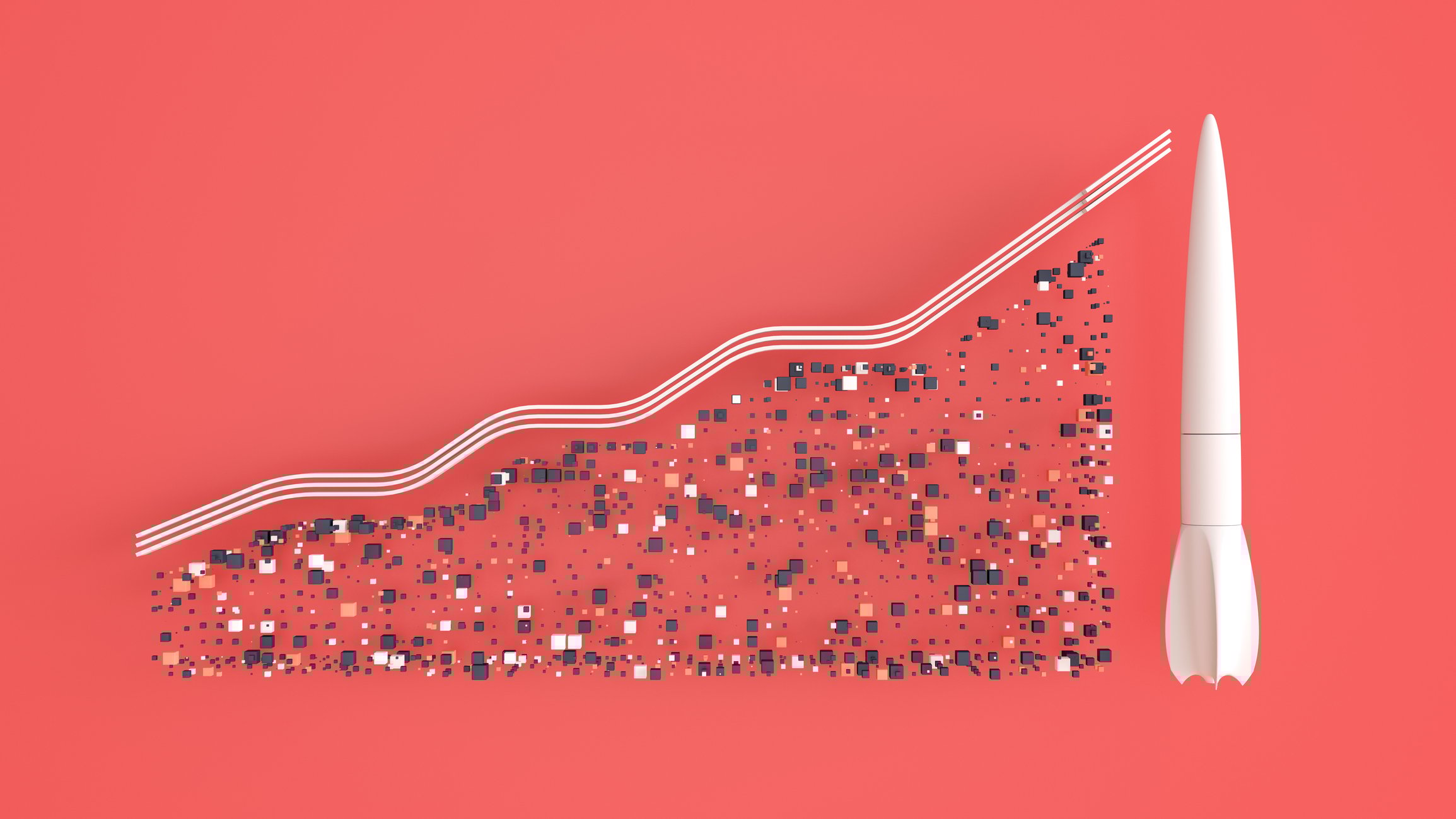 A rocket at the end of an ascending chart line.