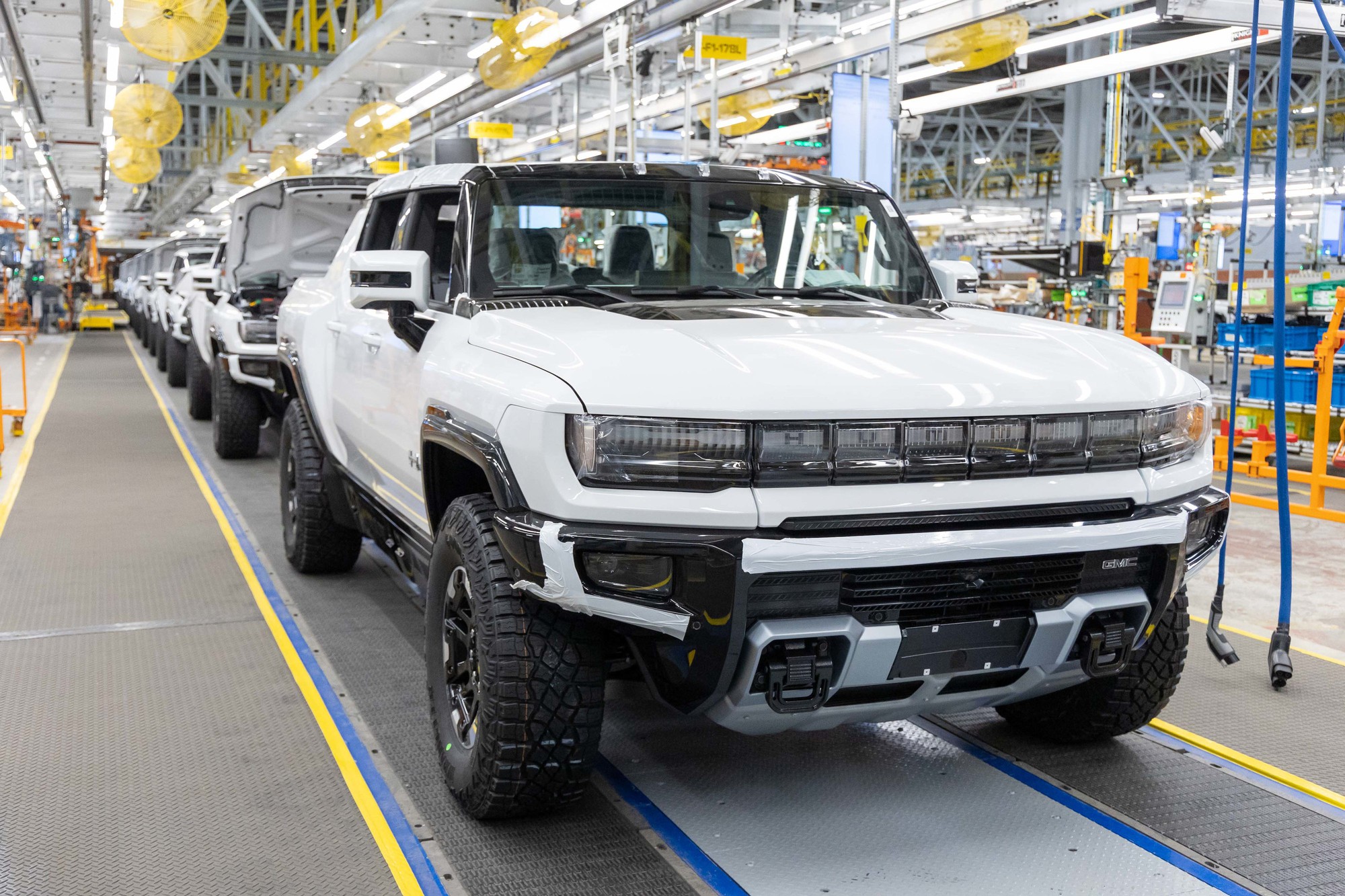 Vehicles being assembled at GM's Factory Zero plant.