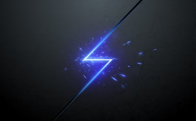 Blue electric lightning bolt throwing off sparks.