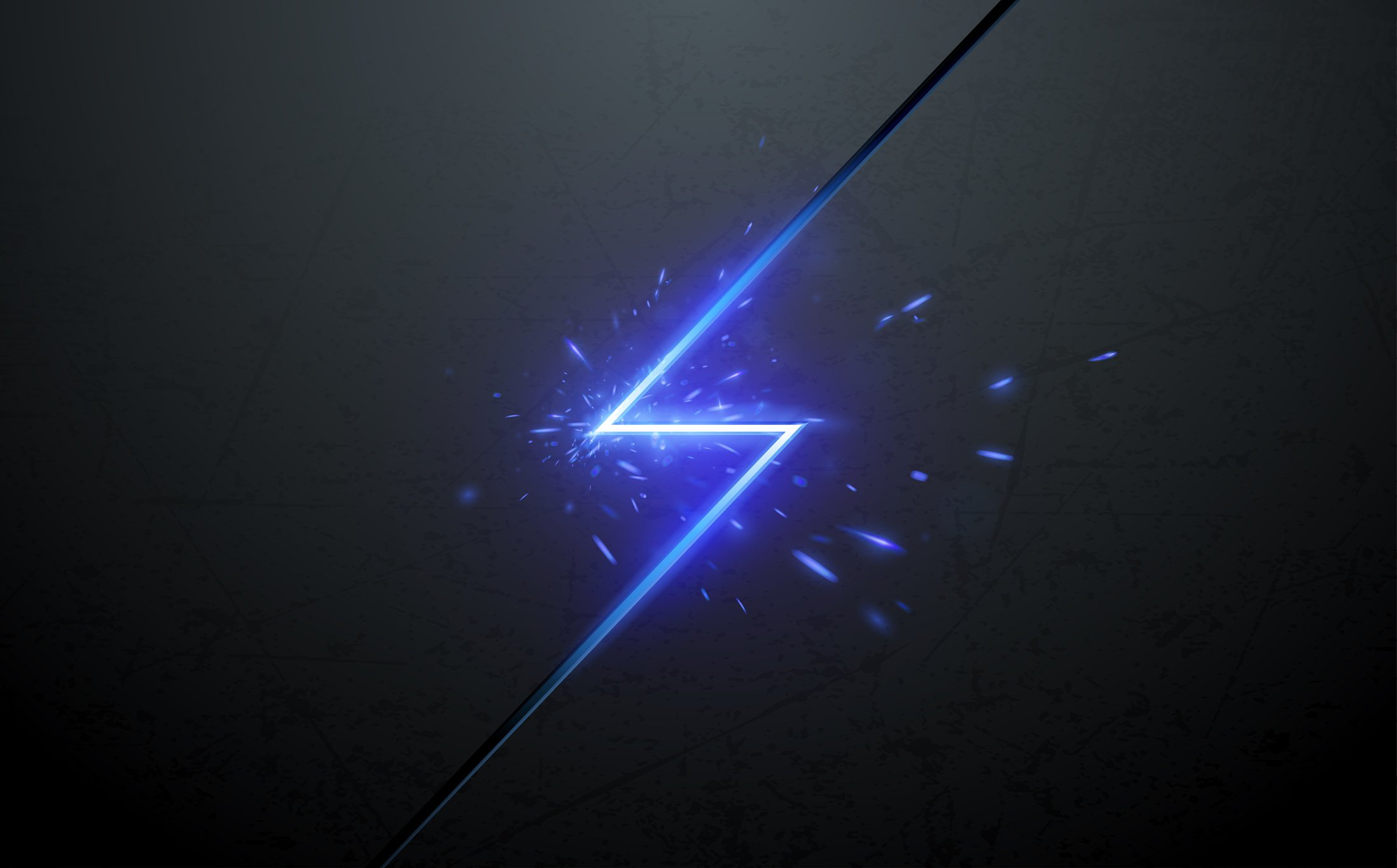 Blue electric lightning bolt throwing off sparks.