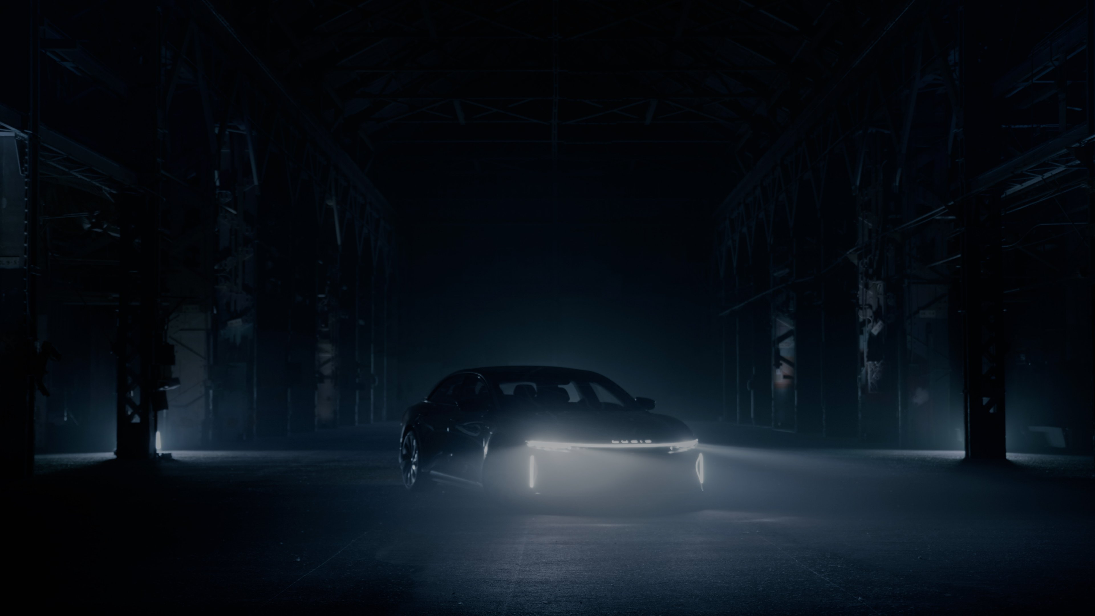 Night view of Lucid Air electric sedan.