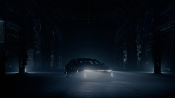 Night view of Lucid Air electric sedan.
