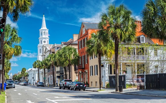 Street-level view of downtown Charleston, South Carolina.