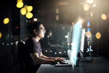person working late in office on computer