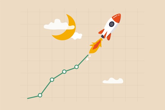 Rocket shooting higher on a chart. 