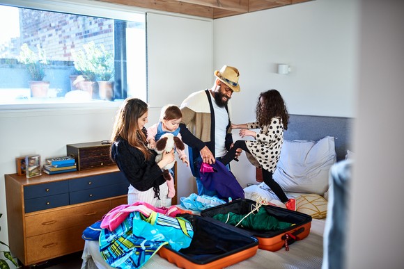 A family packing for a trip.