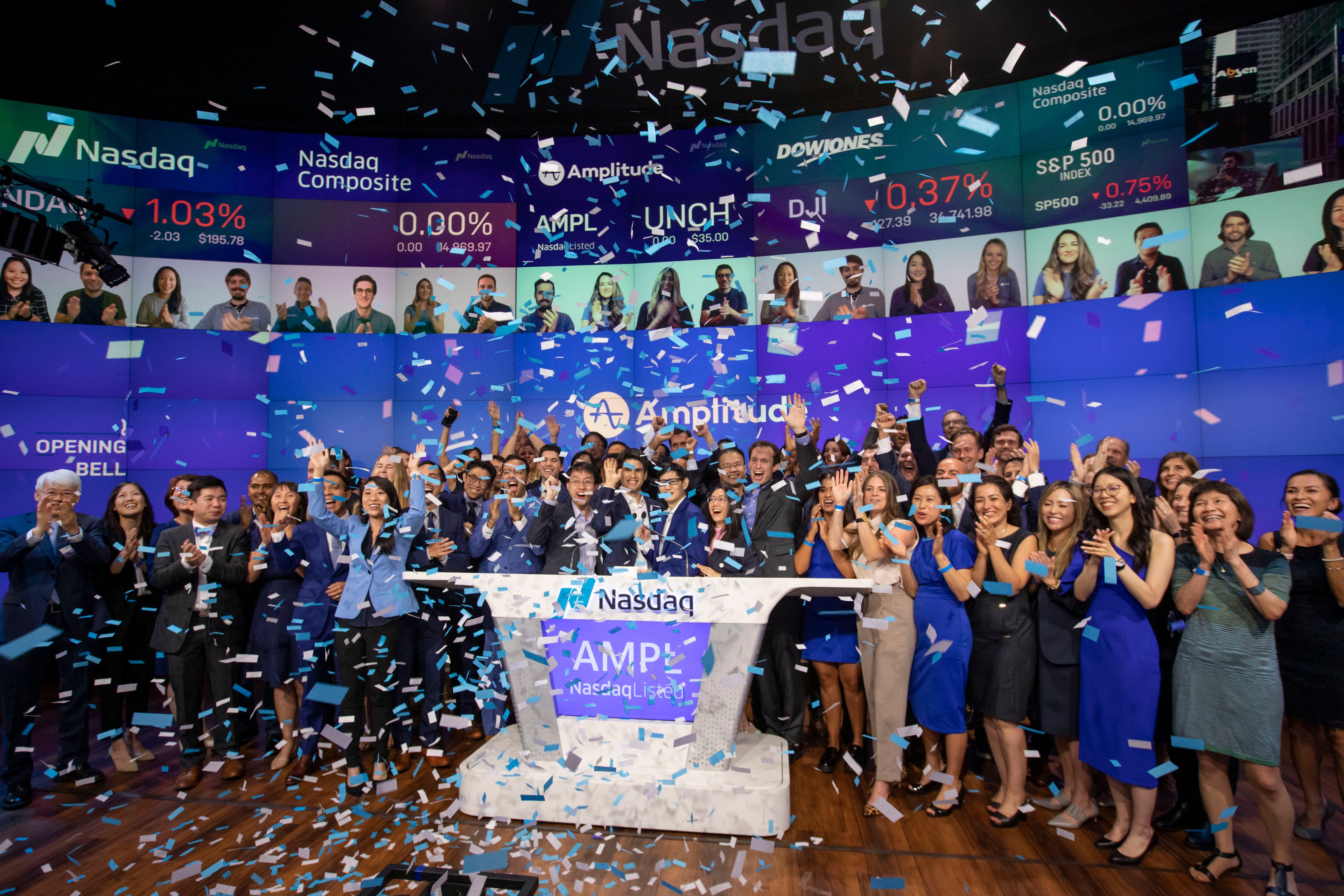 The Amplitude team celebrating on its IPO day.