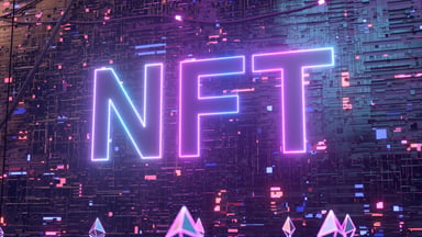 nft concept in neon with cryptocurrencies