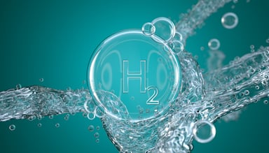 Bubbles surround the chemical symbol for hydrogen.