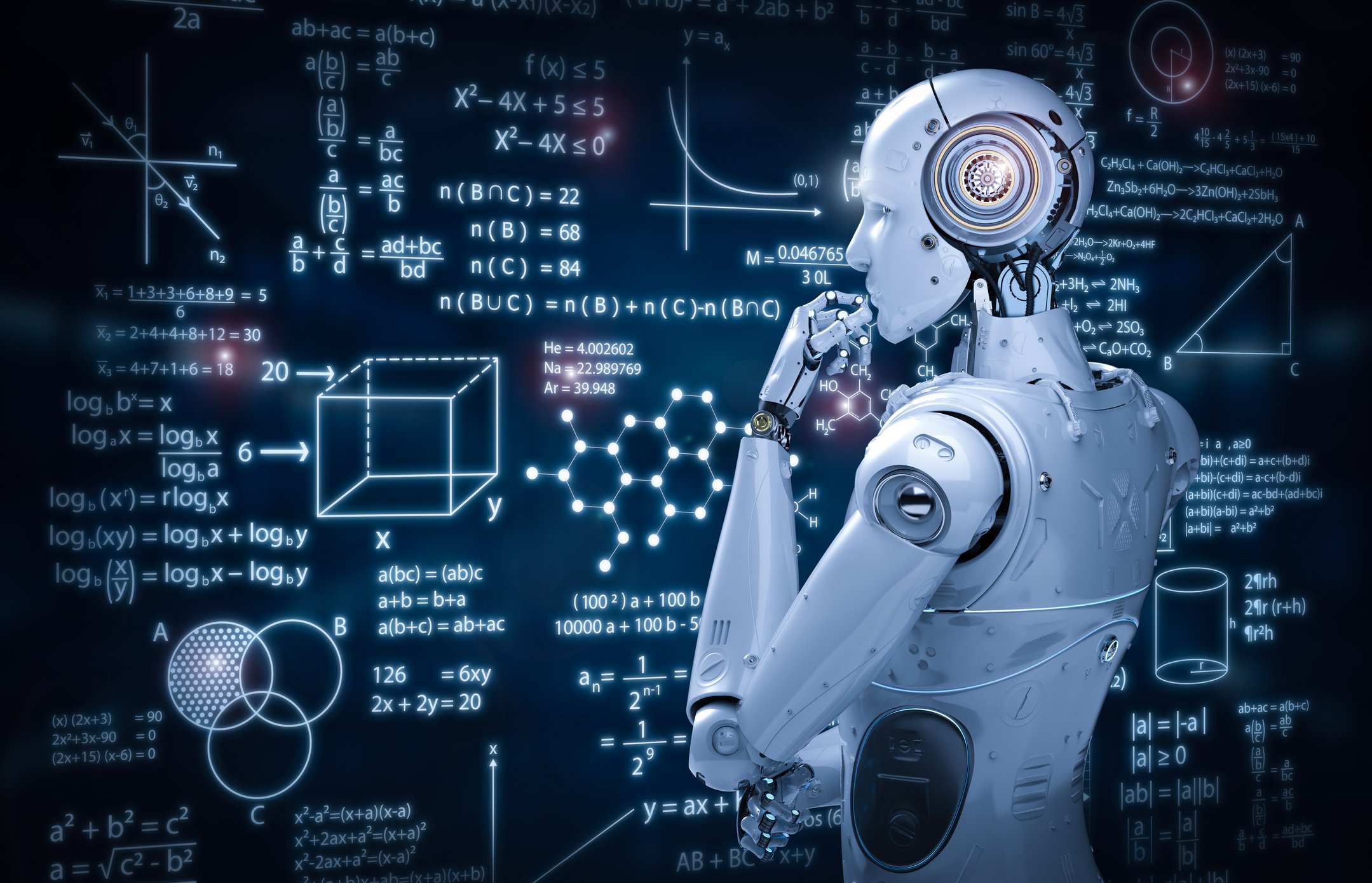robot looking at projected calculations