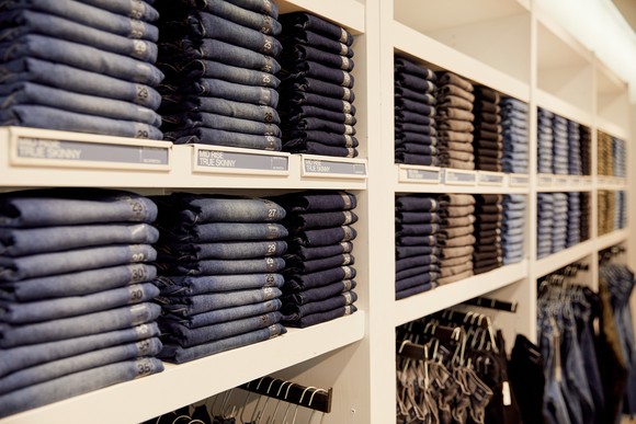 Shelves of merchandise at a Gap store in Los Angeles.