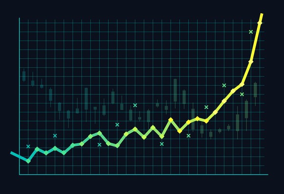 A green line graph on a dark background.