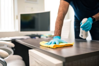 sanitizing a desk
