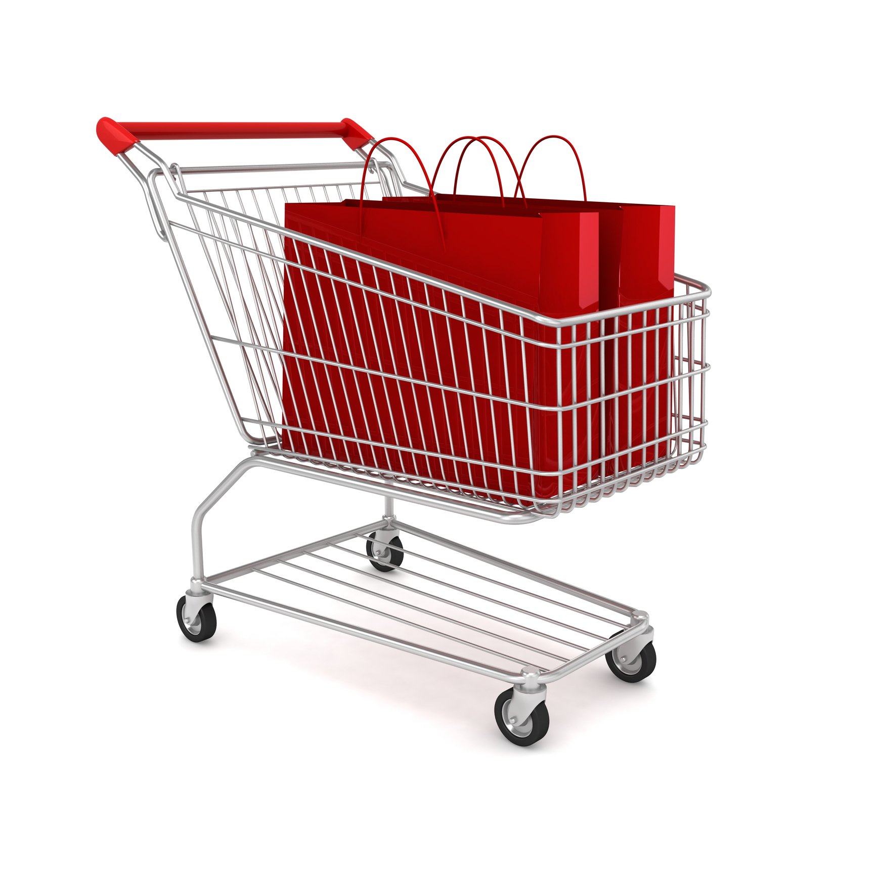 Bags in a shopping cart.