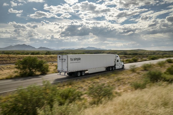A TuSimple autonomous heavy-duty truck.