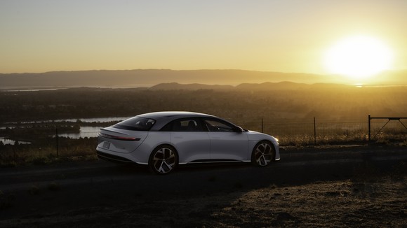 White Lucid Air at sunset (or sunrise).