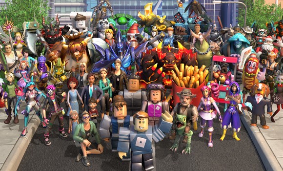 A lineup of Roblox avatars.