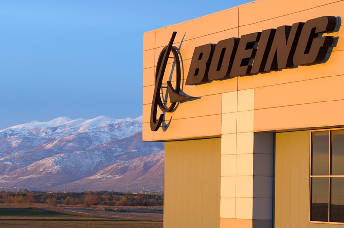 Boeing logo on the side of a building.