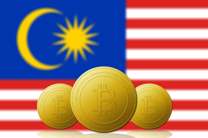 Malaysian flag with Bitcoin tokens.