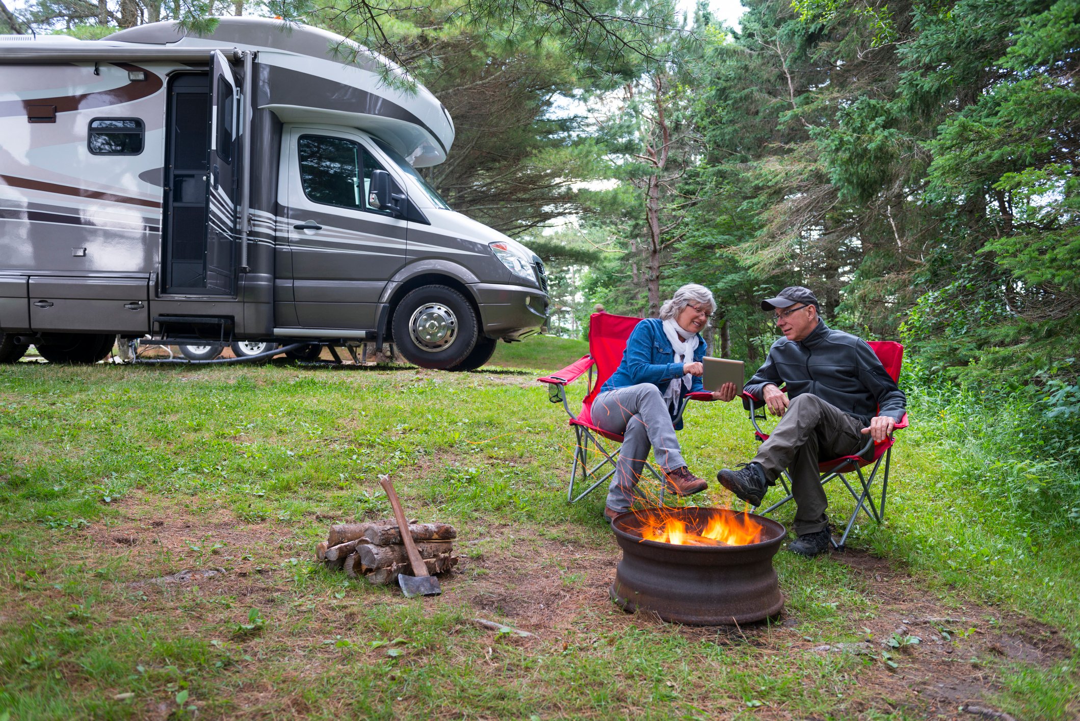 Two people RV camping.
