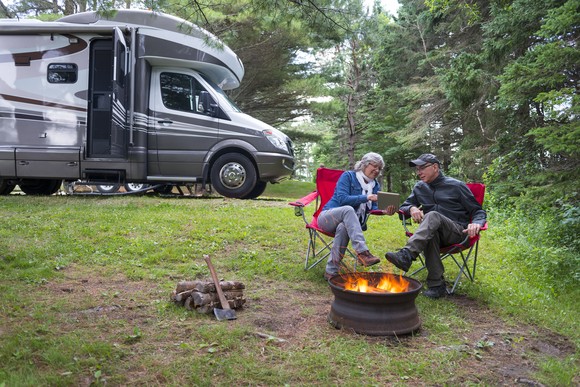 Two people RV camping.